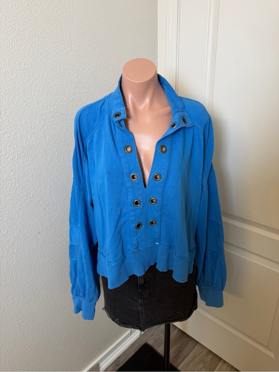 Pilcro Jackets & Blazers - Pilcro Bright Blue Button-Detail Pullover Bomber Sweatshirt